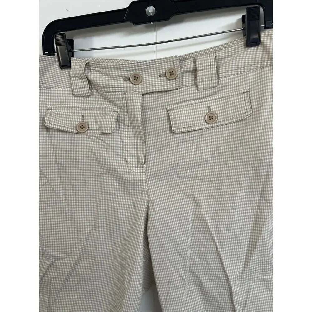 EUC Brown Checked Trousers Shorts Bermuda Larry Levine Stretch Chic Size 12 Cute - Picture 3 of 5